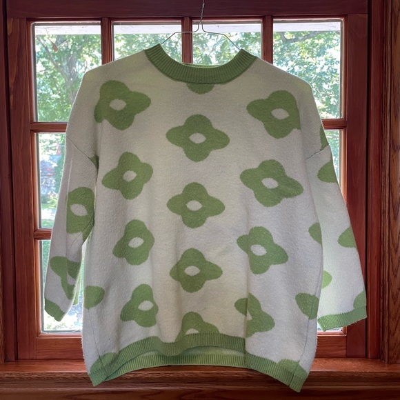 EUC Verge Girl Sweater - Green, White, Pattern, Statement - Picture 5 of 9